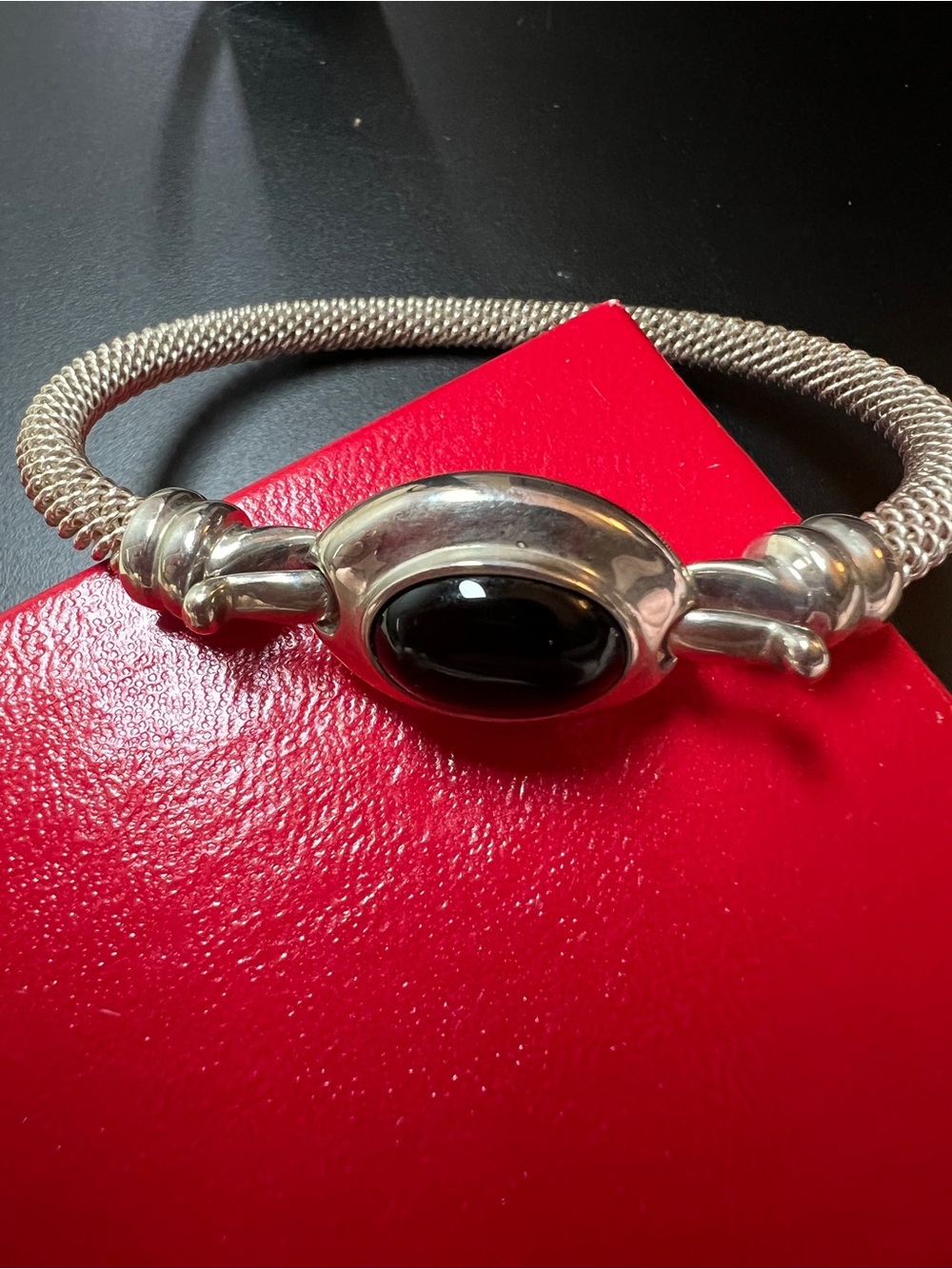 ESPO Sterling Onyx Stone 925 Mesh Band Bracelet